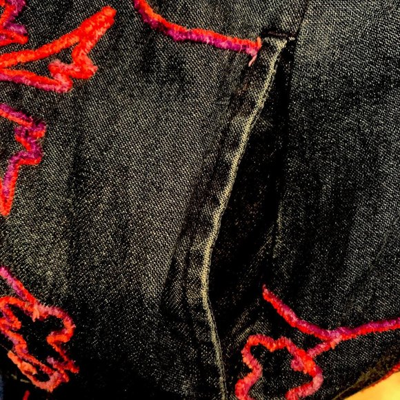 Jean Jacket Pink Purple Embroidered Swirls - Picture 9 of 9